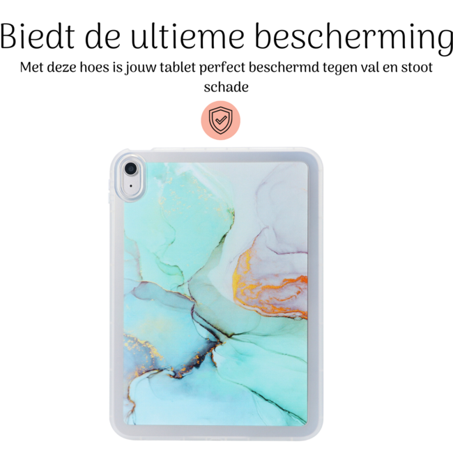 Hoozey - Tablet hoes geschikt voor Apple iPad Air 11 (2024) / Apple iPad Air 4/5 (2022/2020) - 10.9 inch - Tablet hoes - Marmer print - Turquoise
