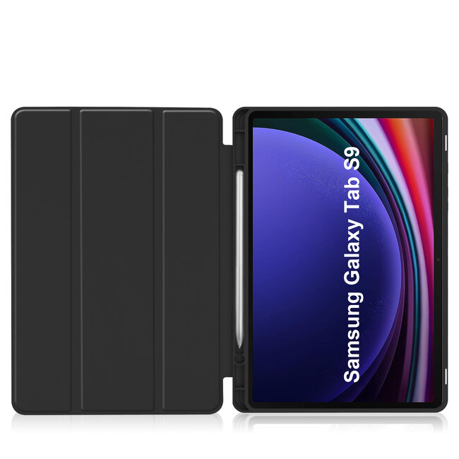 Case2go - Tablet hoes geschikt voor Samsung Galaxy Tab S9 (2023) - Auto Wake/Sleep functie - Tri-Fold Book Case met penhouder - Zwart