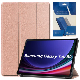 Case2go Tablethoes en Screenprotector geschikt voor Samsung Galaxy Tab S9 (2023) - Tri-fold hoes met Auto/Wake functie en Magnetische sluiting - Rose Goud
