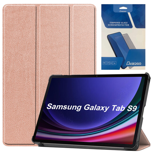Tablethoes en Screenprotector geschikt voor Samsung Galaxy Tab S9 (2023) - Tri-fold hoes met Auto/Wake functie en Magnetische sluiting - Rose Goud