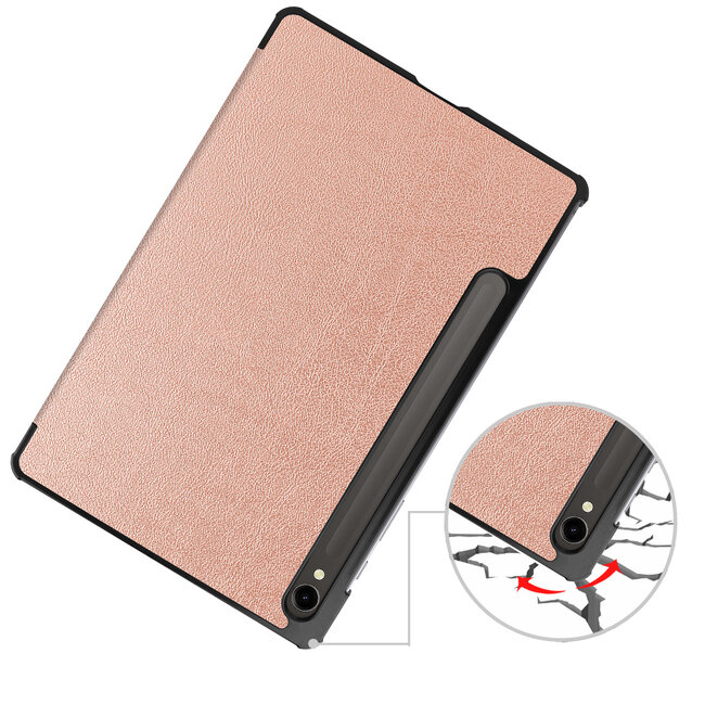 Tablethoes en Screenprotector geschikt voor Samsung Galaxy Tab S9 (2023) - Tri-fold hoes met Auto/Wake functie en Magnetische sluiting - Rose Goud