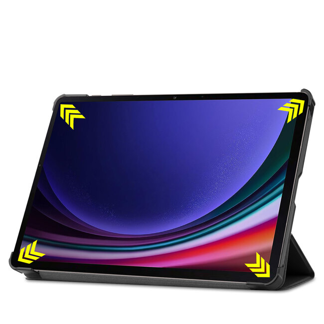 Tablethoes en Screenprotector geschikt voor Samsung Galaxy Tab S9 (2023) - Tri-fold hoes met Auto/Wake functie en Magnetische sluiting - Zwart