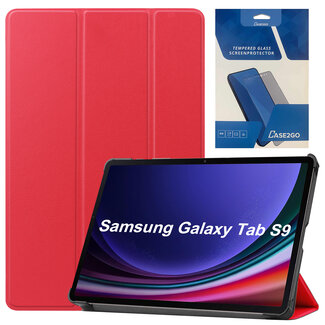 Case2go Tablethoes en Screenprotector geschikt voor Samsung Galaxy Tab S9 (2023) - Tri-fold hoes met Auto/Wake functie en Magnetische sluiting - Rood