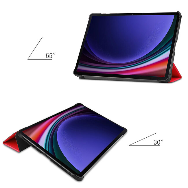 Tablethoes en Screenprotector geschikt voor Samsung Galaxy Tab S9 (2023) - Tri-fold hoes met Auto/Wake functie en Magnetische sluiting - Rood