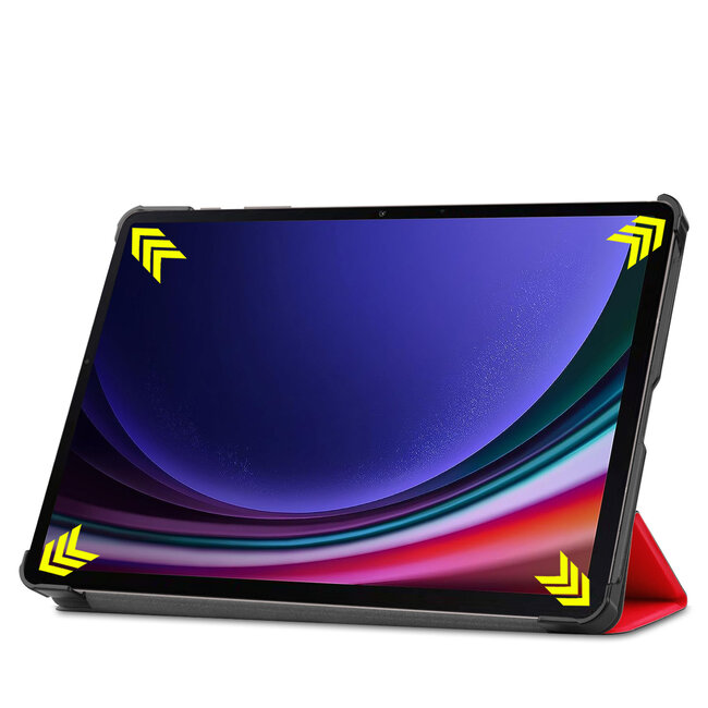Tablethoes en Screenprotector geschikt voor Samsung Galaxy Tab S9 (2023) - Tri-fold hoes met Auto/Wake functie en Magnetische sluiting - Rood