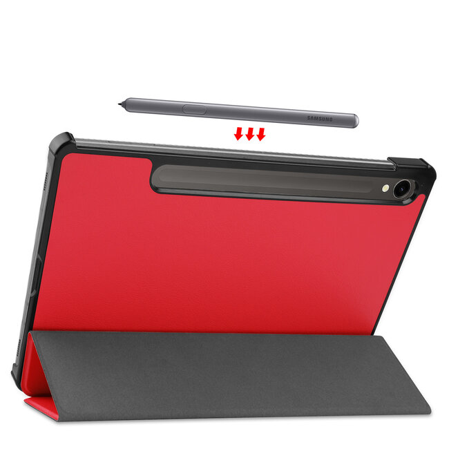 Tablethoes en Screenprotector geschikt voor Samsung Galaxy Tab S9 (2023) - Tri-fold hoes met Auto/Wake functie en Magnetische sluiting - Rood