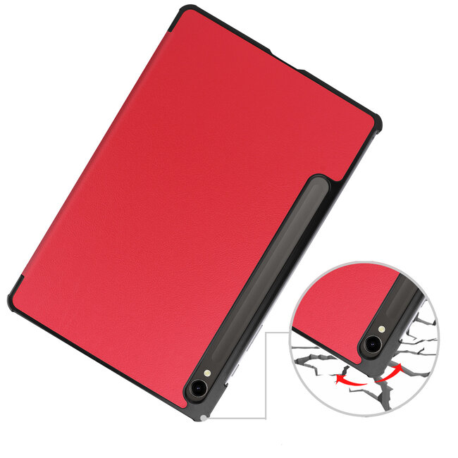 Tablethoes en Screenprotector geschikt voor Samsung Galaxy Tab S9 (2023) - Tri-fold hoes met Auto/Wake functie en Magnetische sluiting - Rood