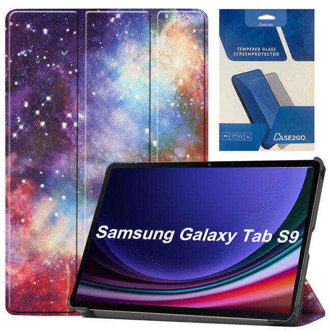 Tablethoes en Screenprotector geschikt voor Samsung Galaxy Tab S9 (2023) - Tri-fold hoes met Auto/Wake functie en Magnetische sluiting - Galaxy