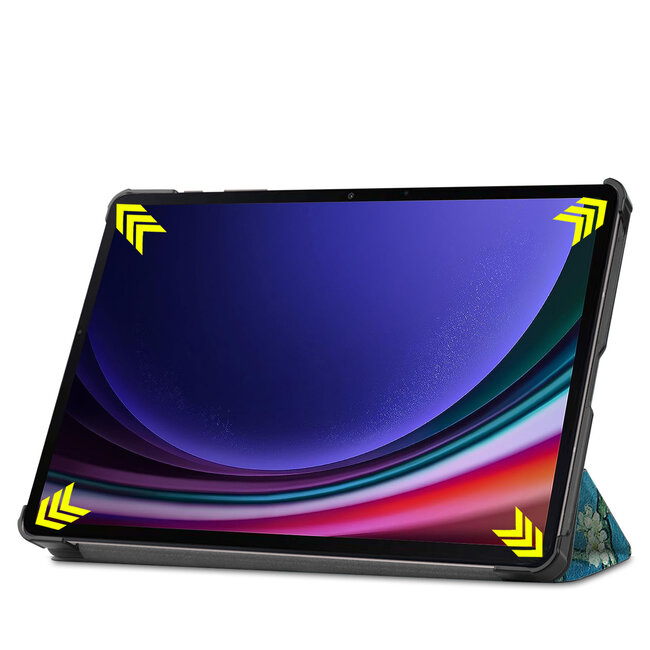 Tablethoes en Screenprotector geschikt voor Samsung Galaxy Tab S9 (2023) - Tri-fold hoes met Auto/Wake functie en Magnetische sluiting - Witte Bloesem