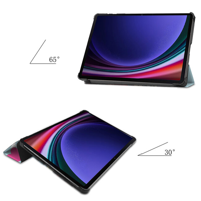 Tablethoes en Screenprotector geschikt voor Samsung Galaxy Tab S9 (2023) - Tri-fold hoes met Auto/Wake functie en Magnetische sluiting - Eenhoorn