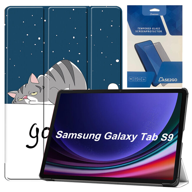 Tablethoes en Screenprotector geschikt voor Samsung Galaxy Tab S9 (2023) - Tri-fold hoes met Auto/Wake functie en Magnetische sluiting - Good Night