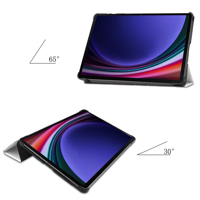 Tablethoes en Screenprotector geschikt voor Samsung Galaxy Tab S9 (2023) - Tri-fold hoes met Auto/Wake functie en Magnetische sluiting - Good Night