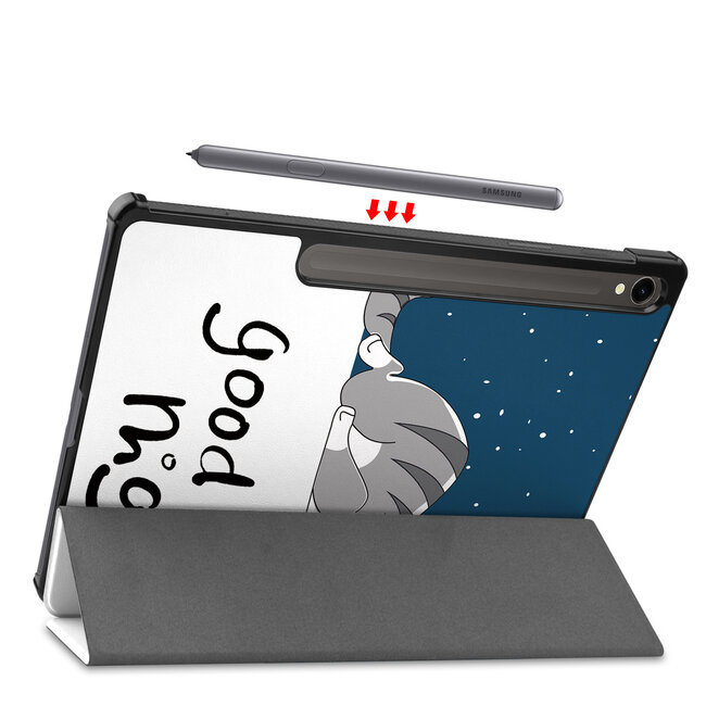 Tablethoes en Screenprotector geschikt voor Samsung Galaxy Tab S9 (2023) - Tri-fold hoes met Auto/Wake functie en Magnetische sluiting - Good Night