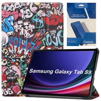 Case2go Tablethoes en Screenprotector geschikt voor Samsung Galaxy Tab S9 (2023) - Tri-fold hoes met Auto/Wake functie en Magnetische sluiting - Graffiti