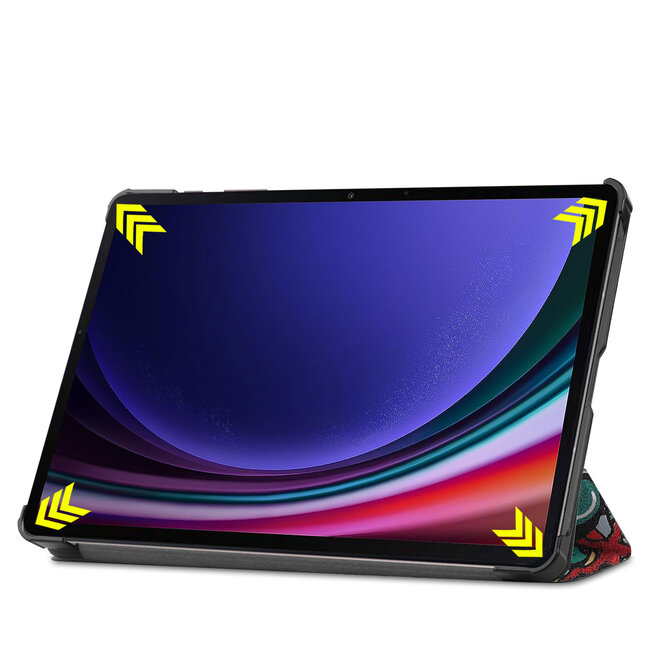 Tablethoes en Screenprotector geschikt voor Samsung Galaxy Tab S9 (2023) - Tri-fold hoes met Auto/Wake functie en Magnetische sluiting - Graffiti