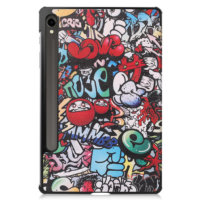 Tablethoes en Screenprotector geschikt voor Samsung Galaxy Tab S9 (2023) - Tri-fold hoes met Auto/Wake functie en Magnetische sluiting - Graffiti