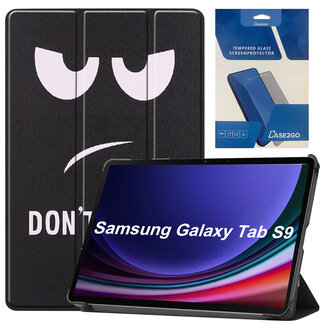 Case2go Tablethoes en Screenprotector geschikt voor Samsung Galaxy Tab S9 (2023) - Tri-fold hoes met Auto/Wake functie en Magnetische sluiting - Don't Touch Me