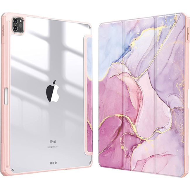 Hoozey - Tablet hoes geschikt voor Apple iPad Air 5/4 (2022/2020) - 10.9 inch - Sleep cover met pencil houder - Marmer print - Roze