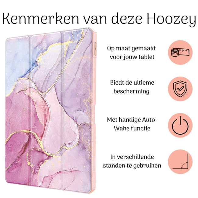 Hoozey - Tablet hoes geschikt voor Apple iPad Air 11 (2024) / Apple Apple iPad Air 11 (2024) / Apple iPad Air 10.9 (2022) - Sleep cover met pencil houder - Marmer print - Roze