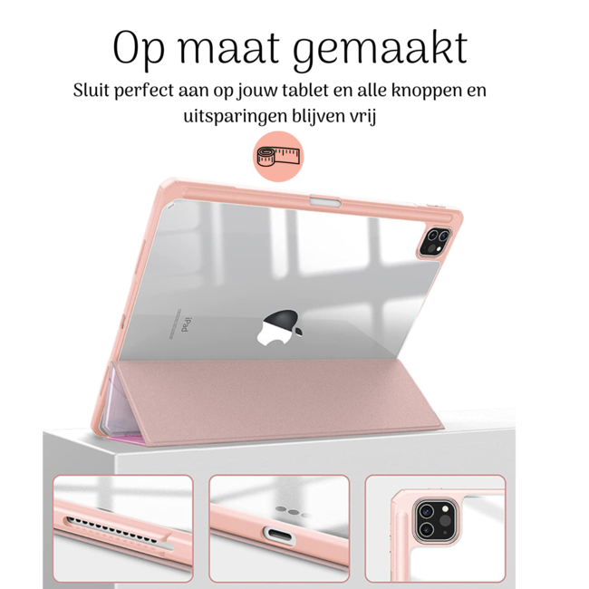 Hoozey - Tablet hoes geschikt voor Apple iPad Air 11 (2024) / Apple Apple iPad Air 11 (2024) / Apple iPad Air 10.9 (2022) - Sleep cover met pencil houder - Marmer print - Roze