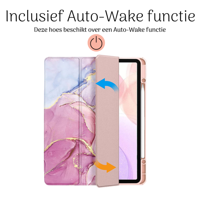 Hoozey - Tablet hoes geschikt voor Apple iPad Air 11 (2024) / Apple Apple iPad Air 11 (2024) / Apple iPad Air 10.9 (2022) - Sleep cover met pencil houder - Marmer print - Roze