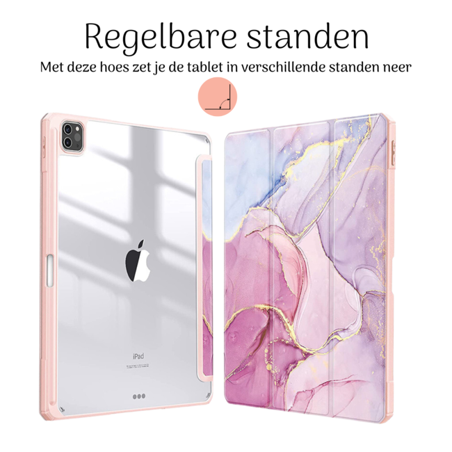 Hoozey - Tablet hoes geschikt voor Apple iPad Air 11 (2024) / Apple Apple iPad Air 11 (2024) / Apple iPad Air 10.9 (2022) - Sleep cover met pencil houder - Marmer print - Roze