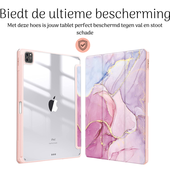 Hoozey - Tablet hoes geschikt voor Apple iPad Air 11 (2024) / Apple Apple iPad Air 11 (2024) / Apple iPad Air 10.9 (2022) - Sleep cover met pencil houder - Marmer print - Roze