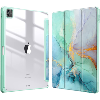 Hoozey Hoozey - Tablet hoes geschikt voor Apple Apple iPad Mini 6 (2021) / Mini 7 (2024) - 8.3 inch - Sleep cover met pencil houder - Marmer print - Licht Groen