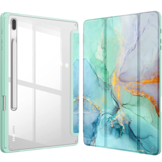 Hoozey Hoozey - Tablet hoes geschikt voor Samsung Galaxy Tab S8/S7 (2022/2020) - 11 inch - Sleep cover met pencil houder - Marmer print - Licht Groen