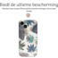 Hoozey - Hoesje geschikt voor Apple iPhone 14 Pro - Flower Print - Groen / Blauw