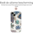 Hoozey - Hoesje geschikt voor Apple iPhone 14 - Flower Print - Groen / Blauw