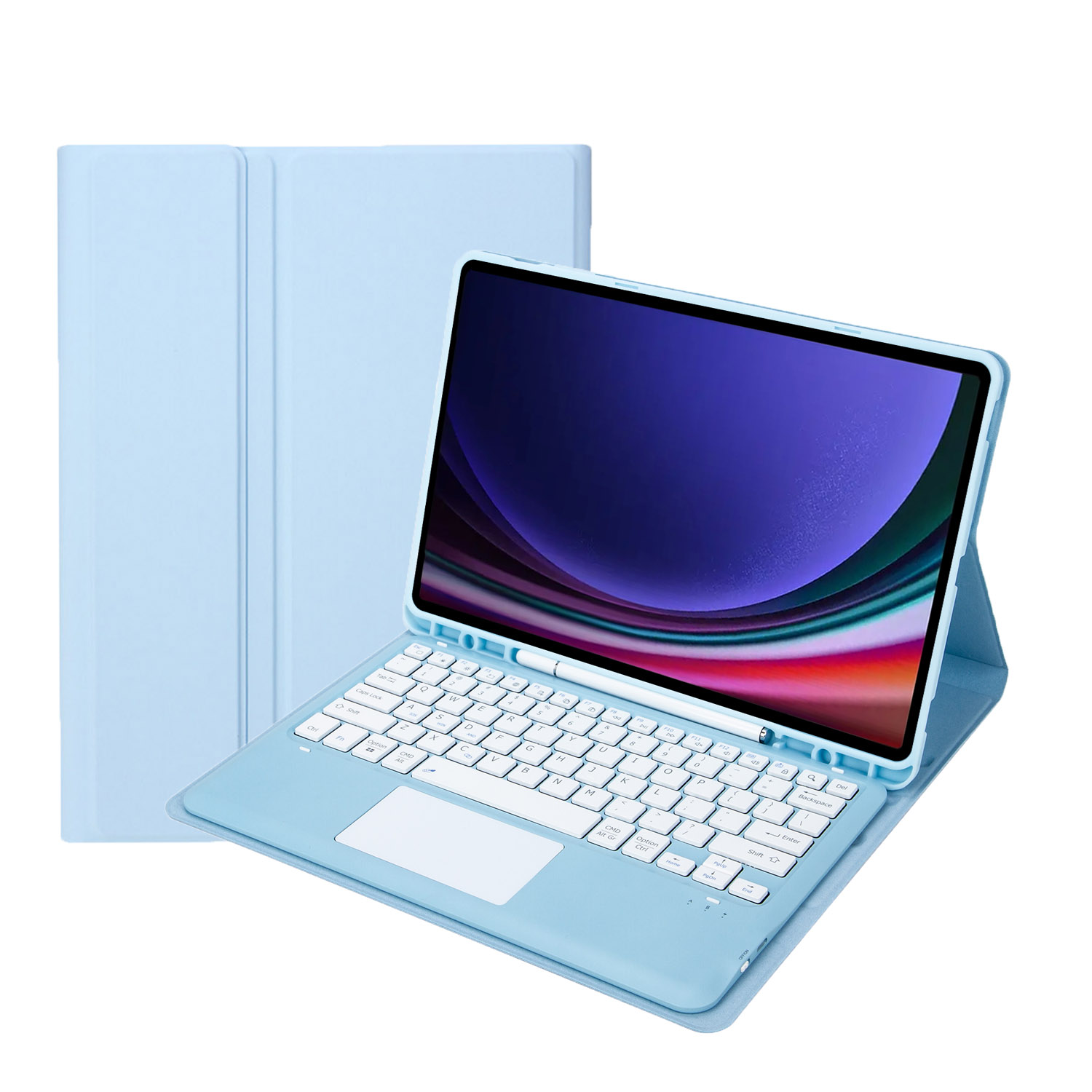 Case2go - Bluetooth Toetsenbord Hoes voor Samsung Galaxy Tab S10 Plus / S9 FE Plus / S9 Plus (12.4 inch) – Met Pencil Houder &amp; Auto Wake/Sleep - Licht Blauw afbeelding