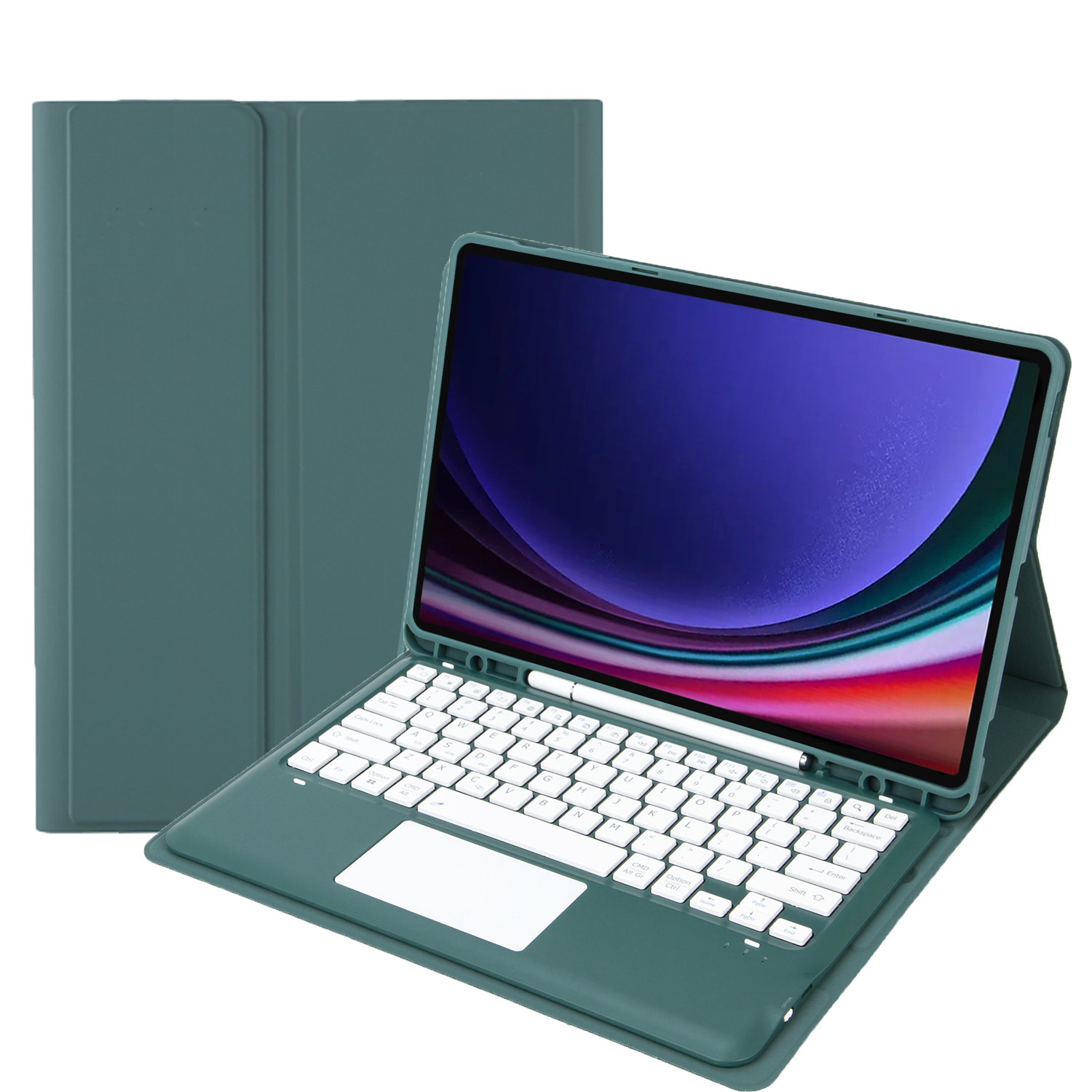 Case2go - Bluetooth Toetsenbord Hoes voor Samsung Galaxy Tab S10 Plus / S9 FE Plus / S9 Plus (12.4 inch) – Met Pencil Houder &amp; Auto Wake/Sleep - Groen afbeelding