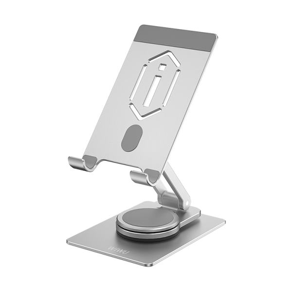 WIWU - Draaibare Desktop Standaard geschikt voor telefoon en tablet - Zilver afbeelding