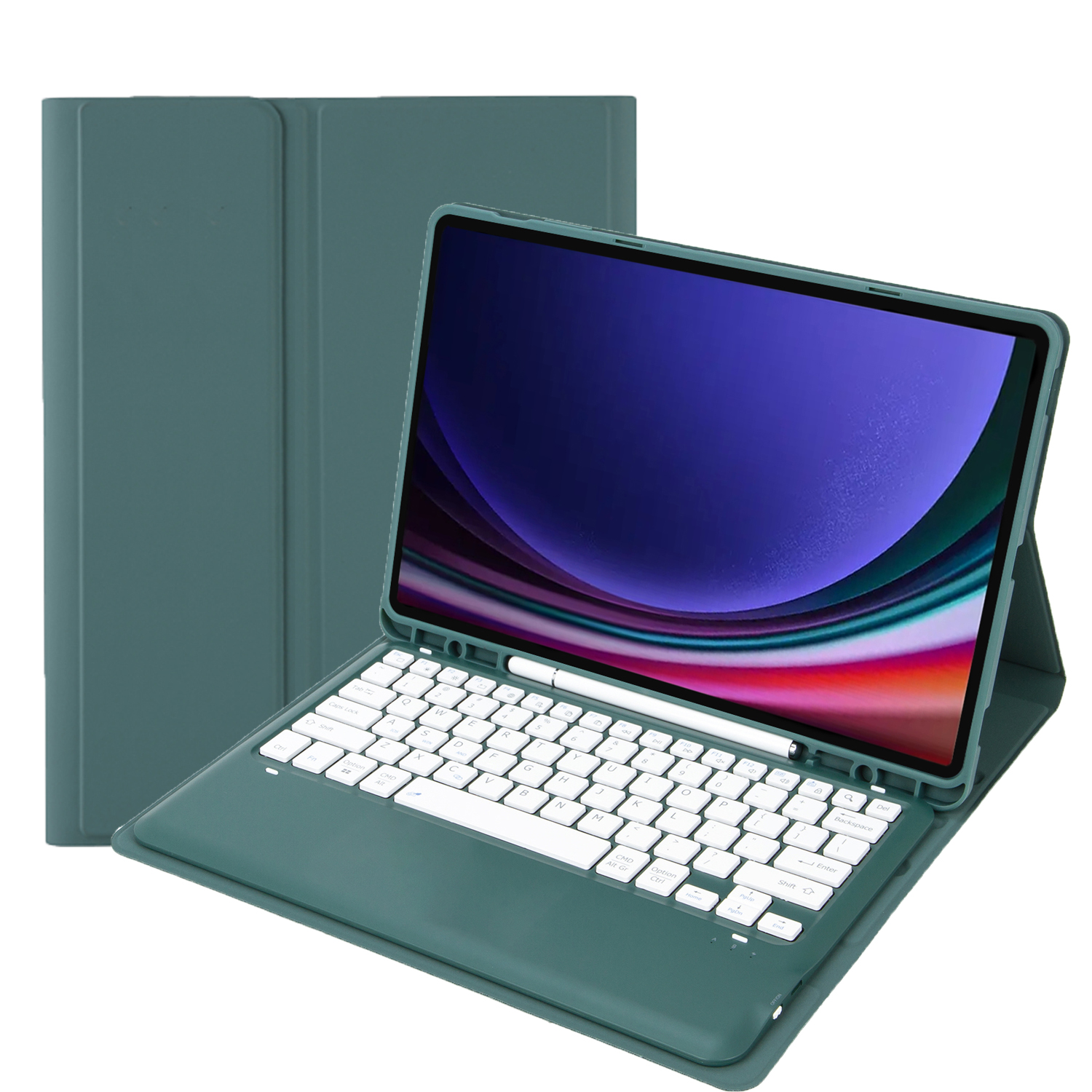 Case2go - Bluetooth Toetsenbord voor Samsung Galaxy Tab S10 Plus / Tab S9 Plus / Tab S9 FE Plus - 12.4 Inch - Met stylus pen houder - QWERTY Keyboard case - Groen afbeelding