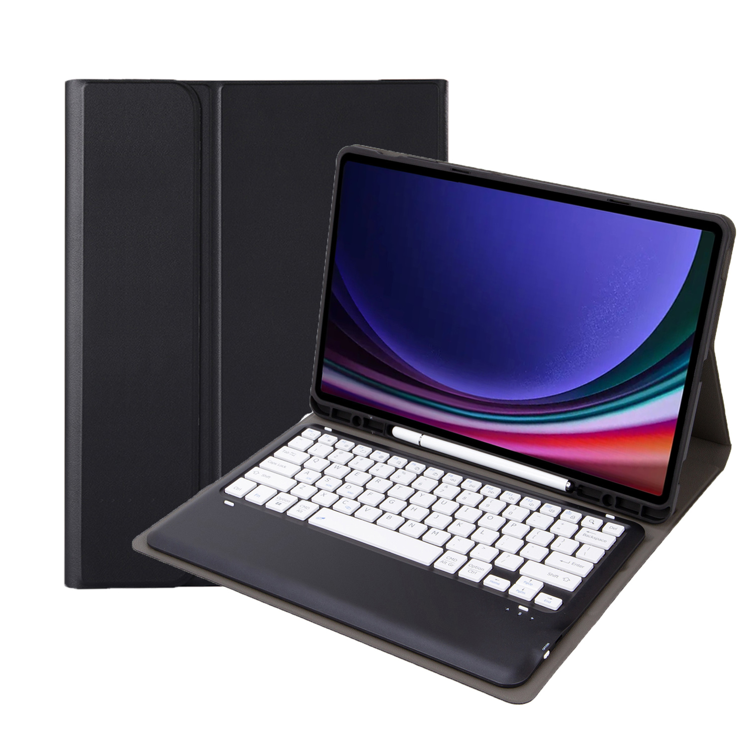 Case2go - Bluetooth Toetsenbord voor Samsung Galaxy Tab S10 Plus / Tab S9 Plus / Tab S9 FE Plus - 12.4 Inch - Met stylus pen houder - QWERTY Keyboard case - Zwart/wit afbeelding
