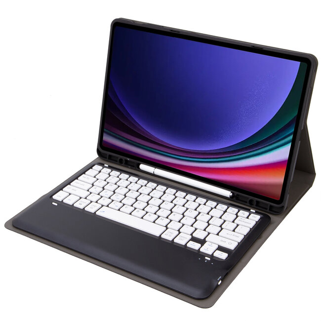 Case2go - Bluetooth Toetsenbord voor Samsung Galaxy Tab S10 Plus / Tab S9 Plus / Tab S9 FE Plus - 12.4 Inch - Met stylus pen houder - QWERTY Keyboard case - Zwart/wit