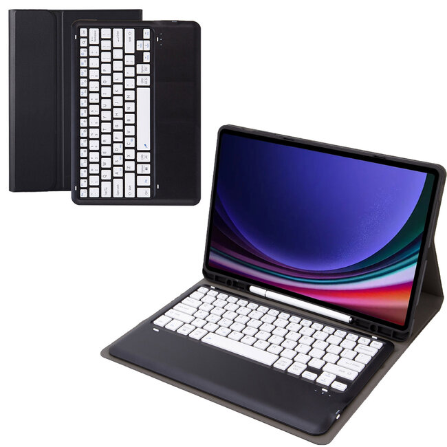 Case2go - Bluetooth Toetsenbord voor Samsung Galaxy Tab S10 Plus / Tab S9 Plus / Tab S9 FE Plus - 12.4 Inch - Met stylus pen houder - QWERTY Keyboard case - Zwart/wit