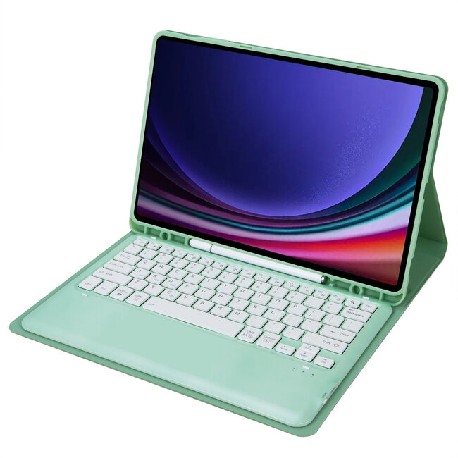 Case2go - Bluetooth Toetsenbord voor Samsung Galaxy Tab S10 Plus / Tab S9 Plus / Tab S9 FE Plus - 12.4 Inch - Met stylus pen houder - QWERTY Keyboard case - Mint Groen