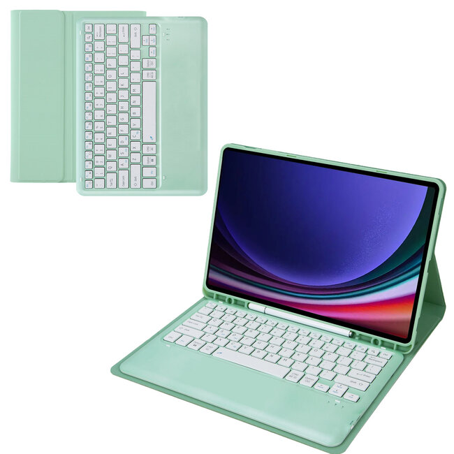 Case2go - Bluetooth Toetsenbord voor Samsung Galaxy Tab S10 Plus / Tab S9 Plus / Tab S9 FE Plus - 12.4 Inch - Met stylus pen houder - QWERTY Keyboard case - Mint Groen