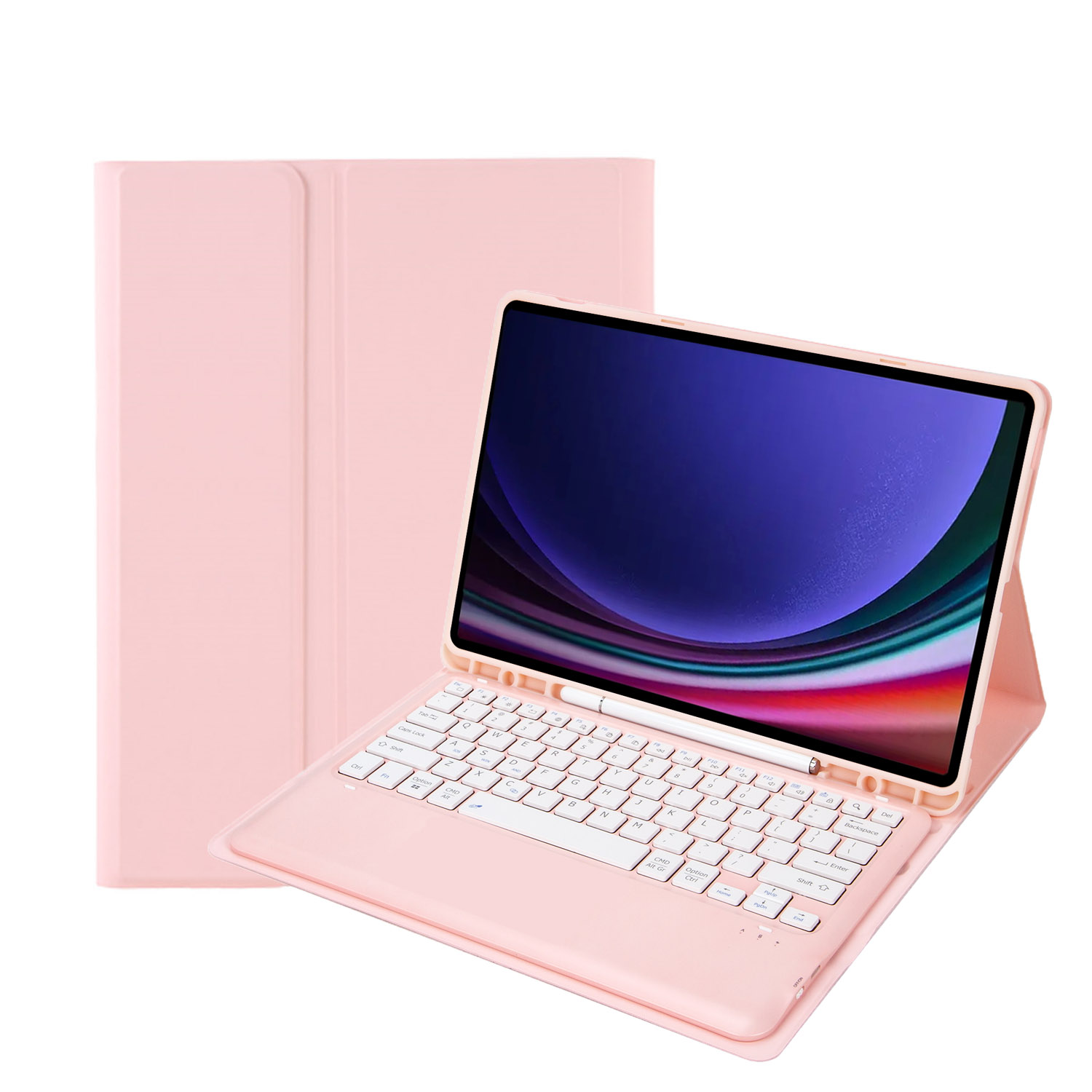 Case2go - Bluetooth Toetsenbord voor Samsung Galaxy Tab S10 Plus / Tab S9 Plus / Tab S9 FE Plus - 12.4 Inch - Met stylus pen houder - QWERTY Keyboard case - Roze afbeelding