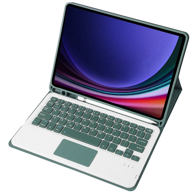 Case2go -  Bluetooth Toetsenbord geschikt voor Samsung Galaxy Tab S9/S9 FE (2023) - Met stylus pen houder en Touchpad - QWERTY Keyboard case - Donker Groen