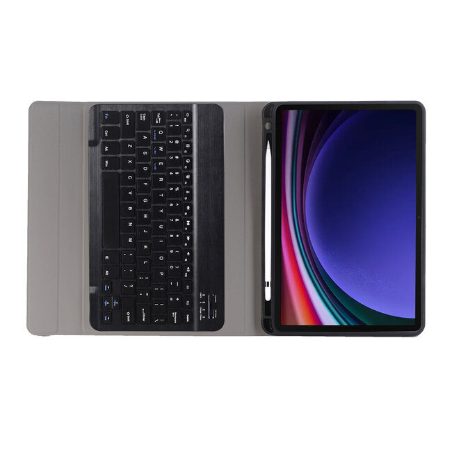 Case2go - Bluetooth Toetsenbord geschikt voor Samsung Galaxy Tab S9/S9 FE (2023) - Met stylus pen houder - QWERTY Keyboard case - Zwart