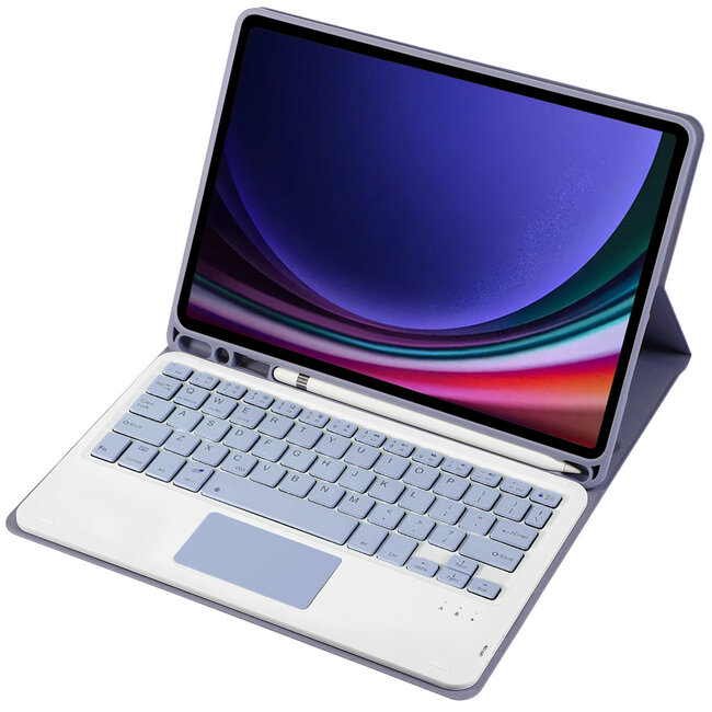 Case2go -  Bluetooth Toetsenbord geschikt voor Samsung Galaxy Tab S9/S9 FE (2023) - Met stylus pen houder en Touchpad - QWERTY Keyboard case - Paars