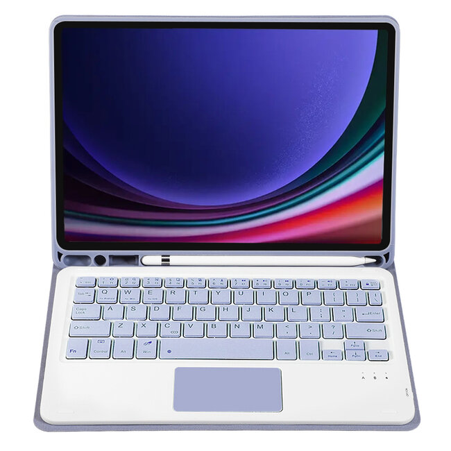 Case2go -  Bluetooth Toetsenbord geschikt voor Samsung Galaxy Tab S9/S9 FE (2023) - Met stylus pen houder en Touchpad - QWERTY Keyboard case - Paars