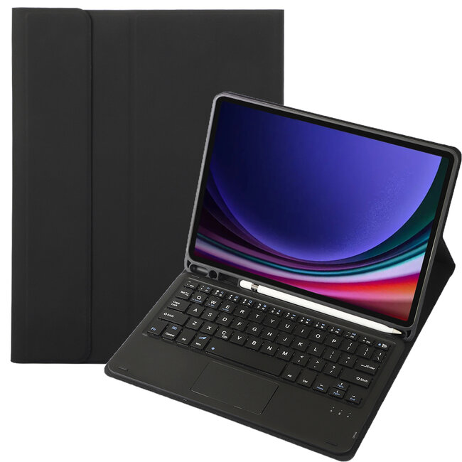 Case2go -  Bluetooth Toetsenbord geschikt voor Samsung Galaxy Tab S9/S9 FE (2023) - Met stylus pen houder en Touchpad - QWERTY Keyboard case - Zwart