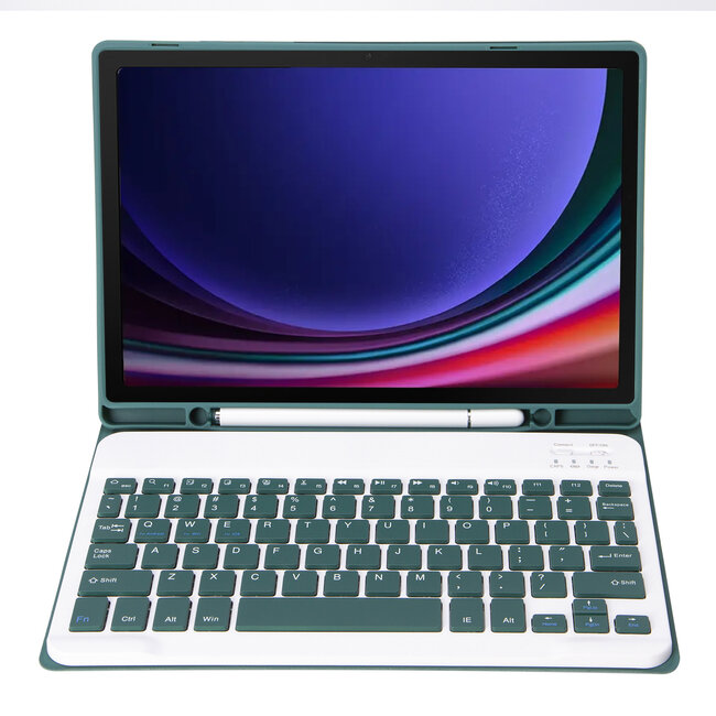 Case2go - Bluetooth Toetsenbord geschikt voor Samsung Galaxy Tab S9/S9 FE (2023) - Met stylus pen houder - QWERTY Keyboard case - Donker Groen