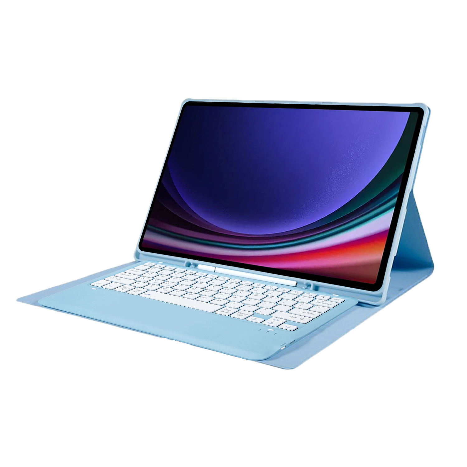 Case2go - Bluetooth Toetsenbord Hoes voor Samsung Galaxy Tab S10 Ultra / Tab S9 Ultra - 14.6 Inch - Met stylus pen houder - QWERTY Keyboard case - Licht Blauw afbeelding