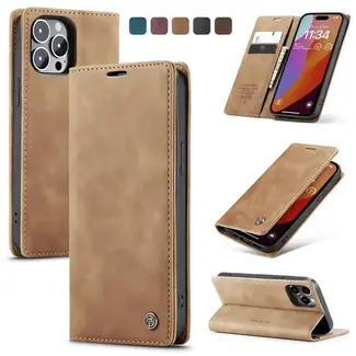 CaseMe CaseMe - Telefoonhoesje geschikt voor Apple iPhone 15 Pro - Wallet Book Case - Met Magnetische Sluiting - Bruin