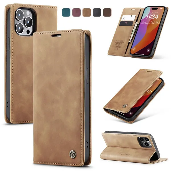 CaseMe - Telefoonhoesje geschikt voor Apple iPhone 15 Pro - Wallet Book Case - Met Magnetische Sluiting - Bruin afbeelding